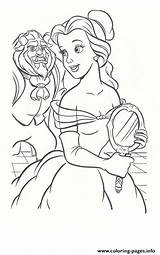 Coloring Pages Beast Beauty Disney Belle Princess C006 Holding Mirror Magic Printable Kids Stained Glass Rose Book Color Seeing Visit sketch template