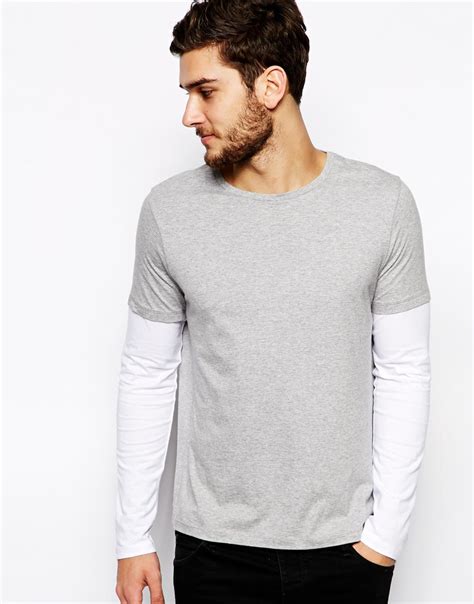 lyst asos long sleeve t shirt with double layer in gray