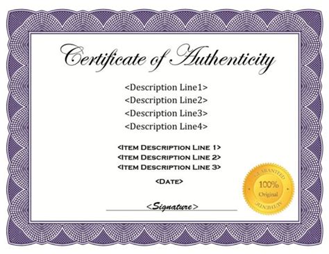 certificate  authenticity templates art car autograph photo