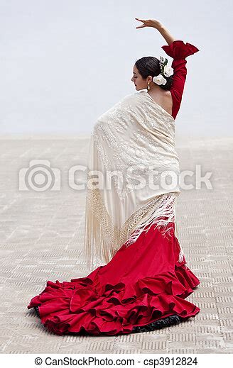 traditional woman spanish flamenco dancer in red dress woman