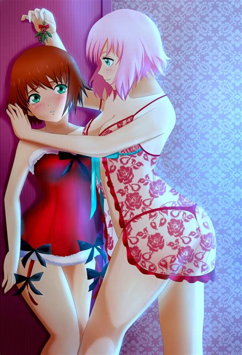 rule 34 2girls against wall alternate costume aqua eyes