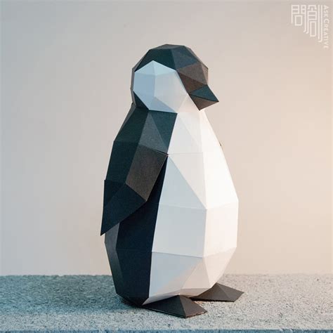 penguin paper model papercraft diy  poly  etsy