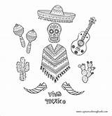 Doodle Mexican Coloring Sombrero Tequila Chill Tacos Guitar Food Red sketch template