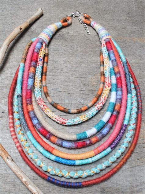 statement fabric bohemian necklace boho jewelry knitted