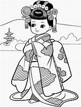 Kimono Bonecas Japonesas sketch template