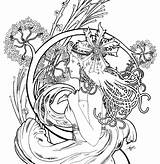 Coloring Pages Mucha Alphonse Book Through Color Garden Nouveau Adult Deviantart Tattoo Google Girl Printable Patterns Beautiful Colouring Getcolorings Line sketch template