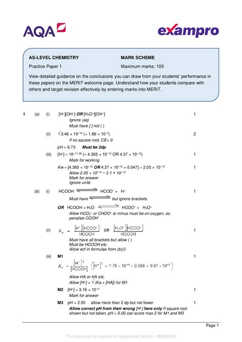 aqaas level chemistry paper mark scheme  practice paper