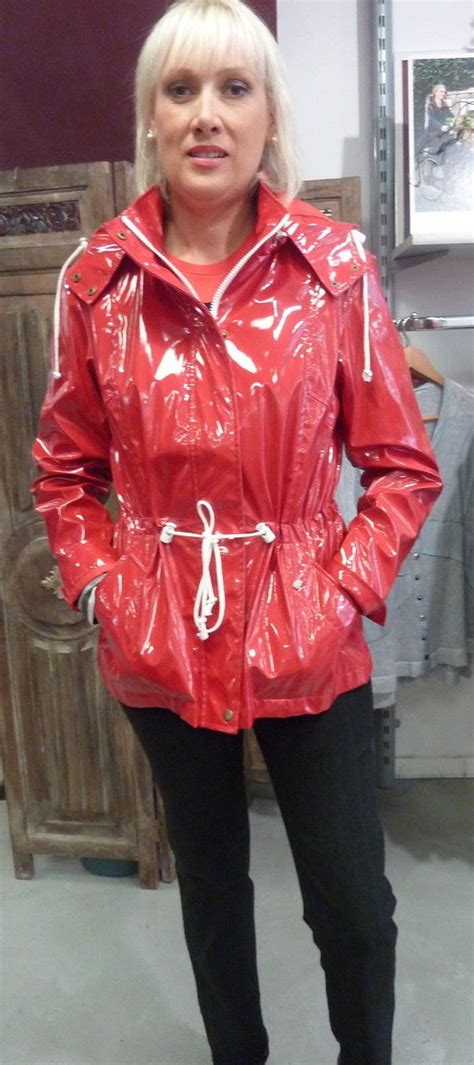 red vinyl rainjacket rainwear fashion shiny jacket pvc