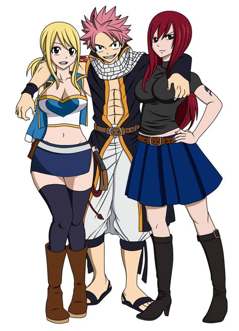 fairy tail natsu with lucy and erza by natsu555 by