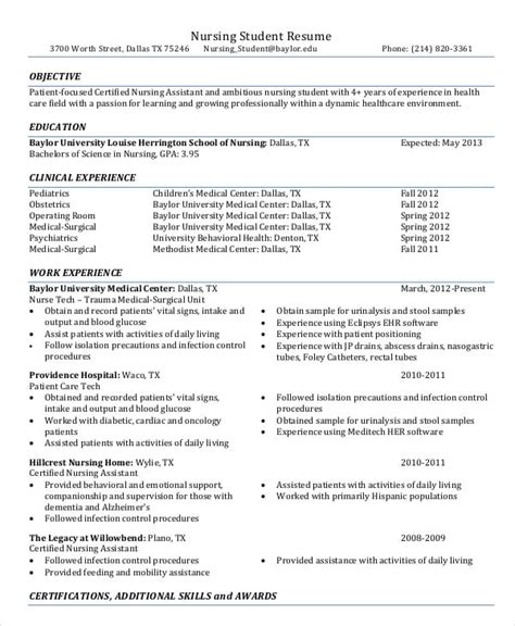 nursing student resume    word  documents