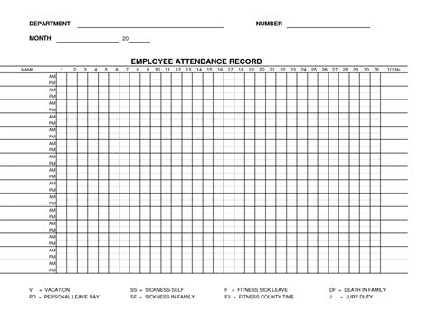 attendance sheet   calendar template printable
