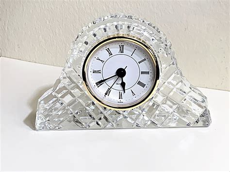 vintage  lead crystal mantle clock hand cut deep fine crystal block