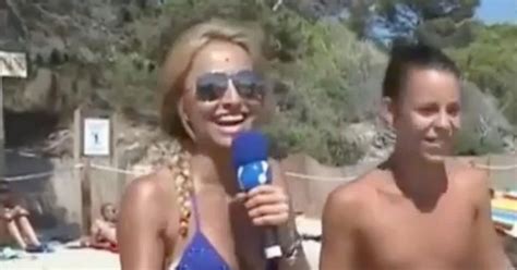 Brazilian Reporter Interviews Topless Sunbathers On Beach