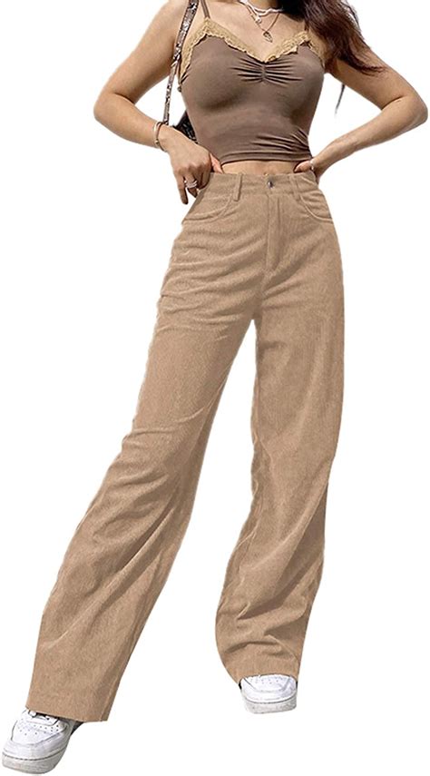 women s vintage corduroy pants high waisted y2k loose straight leg