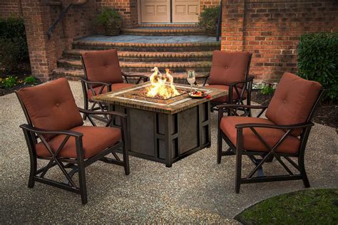 piece stone square gas fire pit table set  red aluminum patio