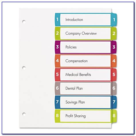 avery ready index  tab template color