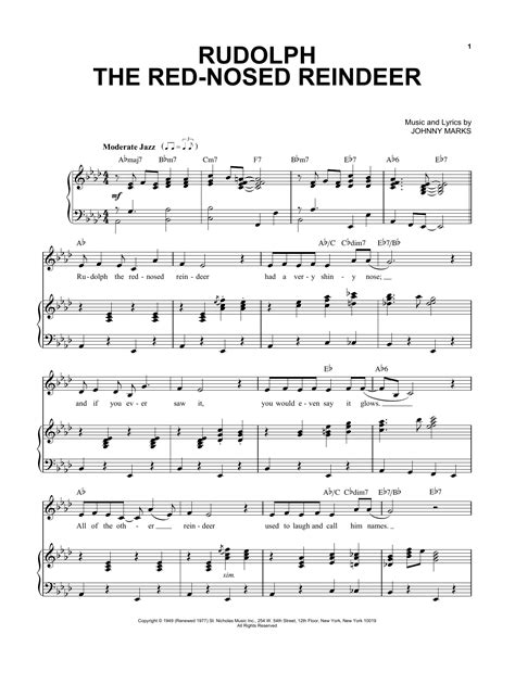 rudolph  red nosed reindeer piano vocal print sheet