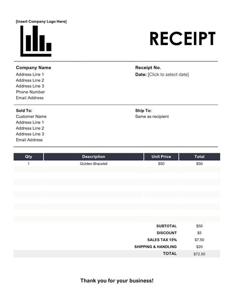 printable receipt template invoice template word instant etsy