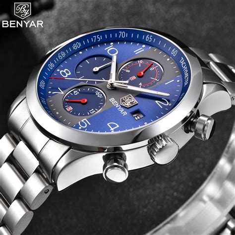 benyar blue face mens watches top brand luxury waterproof date quartz