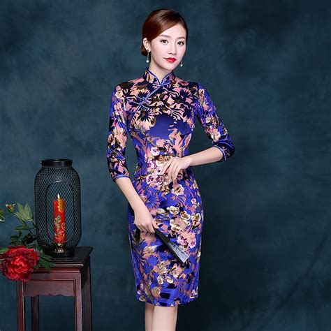 2017 fashion autumn winter qipao chinese dress velvet cheongsam plus