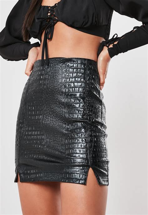 black croc faux leather mini skirt missguided