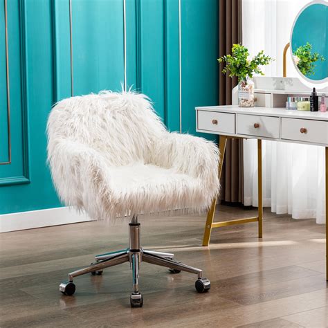 syngar cute white fluffy desk chair  teen girl kids home office