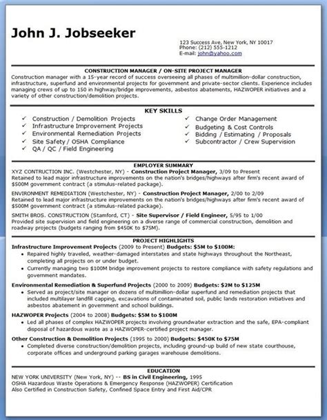construction manager resume  project manager resume manager