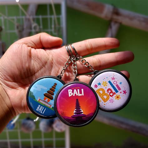 Jual Gantungan Kunci Bali Bulat Oleh Oleh Khas Bali 2 Sisi Premium