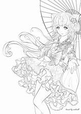 Anime Coloring Pages Adults Book Fantasy sketch template