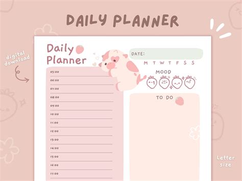 cute hourly daily planner printable stationery instant