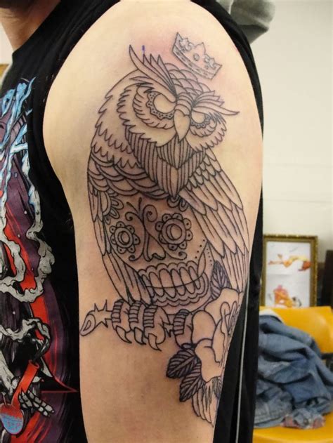 owl sugar skull  color   sugar skull tattoos