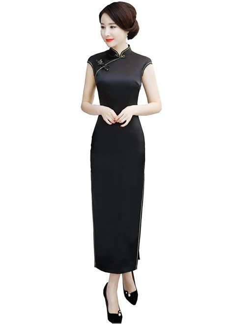 shanghai story long qipao chinese dress sexy back black solid cheongsam