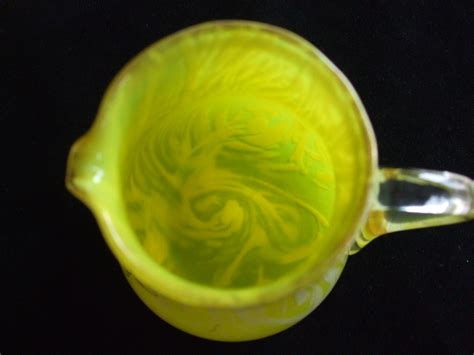 Squatty Harrach Moser Yellow Variegated Souvenir Pitcher