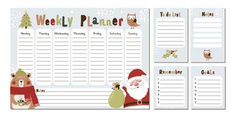 weekly christmas planner  bear  santa vector  vector art  vecteezy