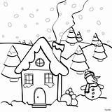 Christmas Coloring Pages House Printable Colouring Hellokids Village sketch template