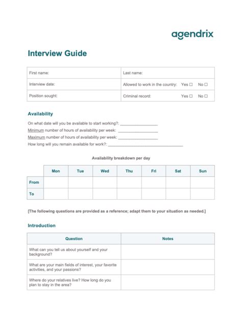 word interview guide template agendrix