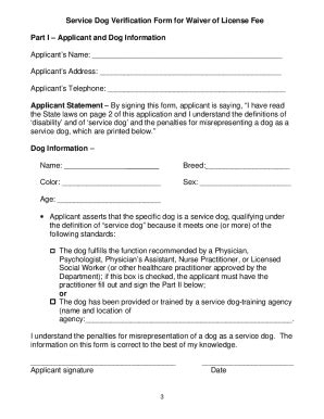 service dog form  fill  printable fillable blank pdffiller