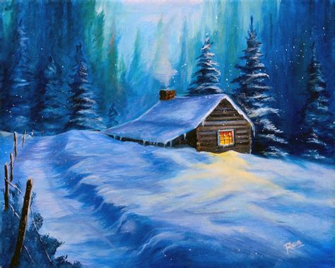 snowbound fine art winter cabin  rea desantis cabin art winter