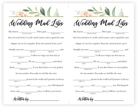 printable wedding mad libs game pjs  paint