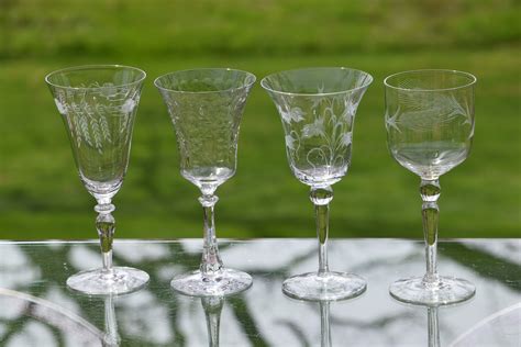 vintage etched wine glasses set of 4 set of 4 mis