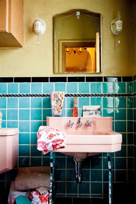 brand  colorful bathrooms   vintage  retro apartment therapy