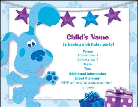 blue dog birthday party card  stars   border   gift box