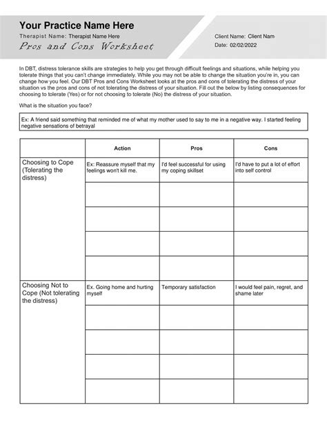 dbt pros  cons worksheet  template therapybypro
