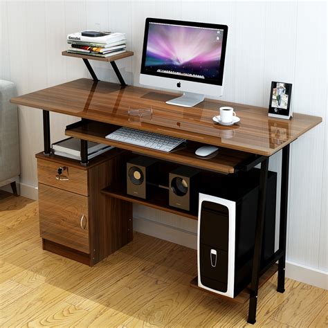 large cm high gloss computer desk  drawers  shelves oak