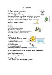 english teaching worksheets prepositions  time