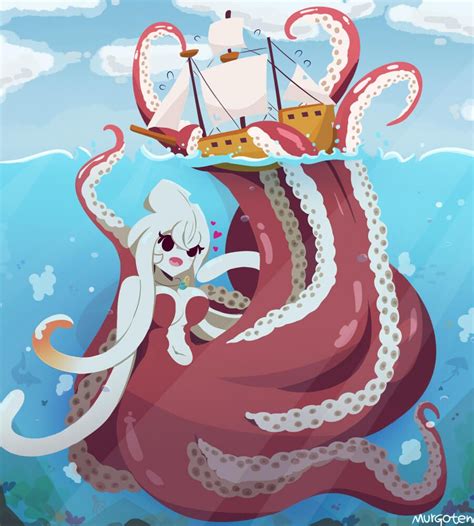 An Octopus With A Pirate Ship On Its Back Is In The Middle Of A Sea
