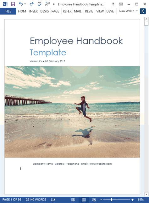 employee handbook template ms wordexcel templates forms