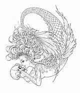 Coloring Siren Pages Adult Mermaid Template Aurora Wings Tatted sketch template