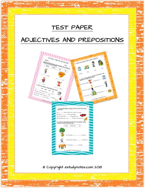 grade  english test paper adjectives  prepositions estudynotes