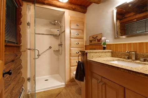 custom log cabin bath remodel michaud enterprises llc